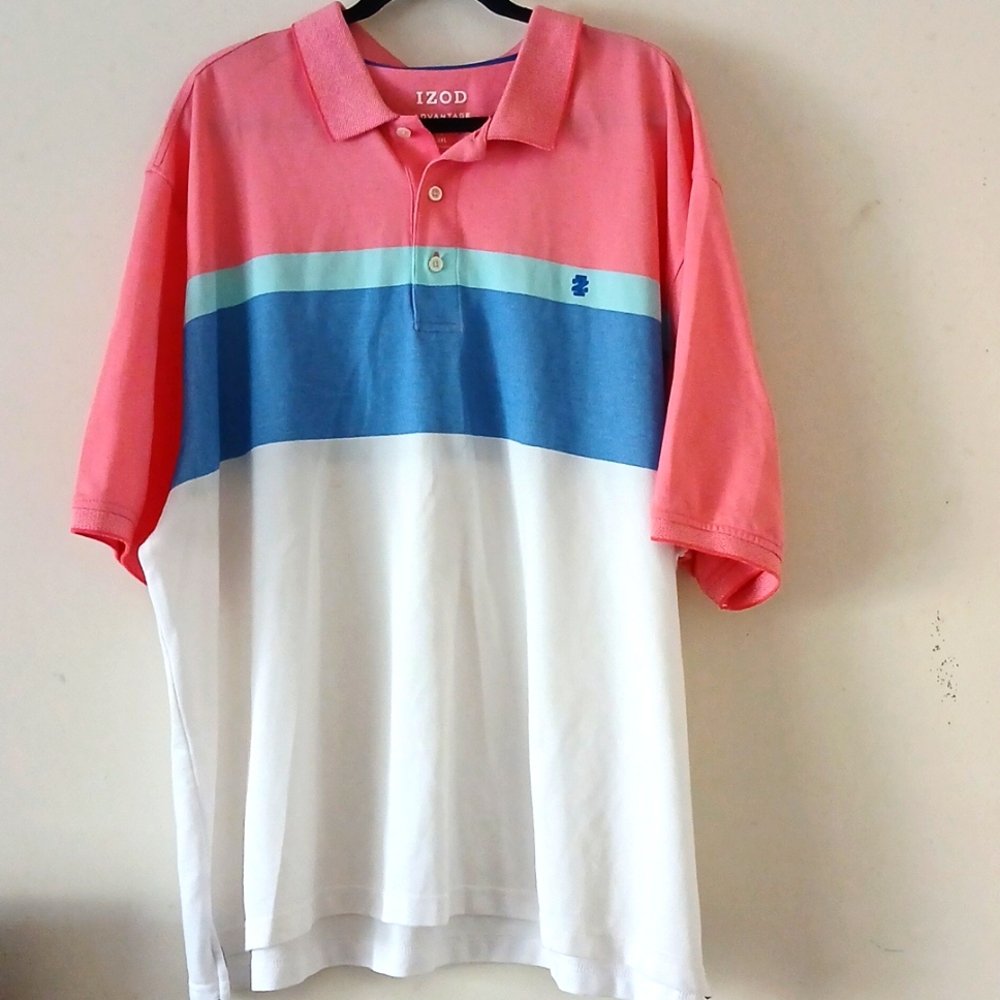 IZOD Advantage Performance Natural Stretch  Polo Shirt Men 3XL Pink/Blue/White